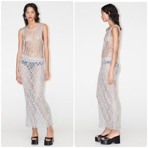 ZARA Mesh Silver Metallic Thread Poolside Beach Cover Up Skirt Size S